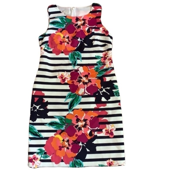 🌸2/$25 NWOT Talbots Navy & White Striped Floral Shift Dress - Picture 1 of 7